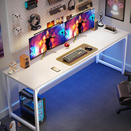 Computer Desk, 80 Inch Office Desk in White - Loft&Timber