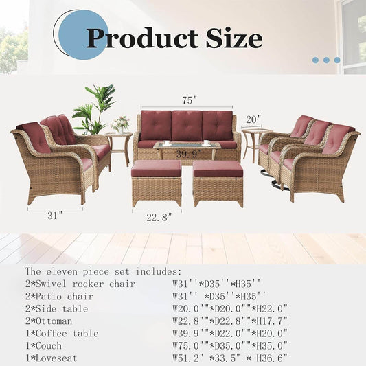 11 Piece Outdoor Furniture Set with Swivel Rocker Chairs - Loft&Timber