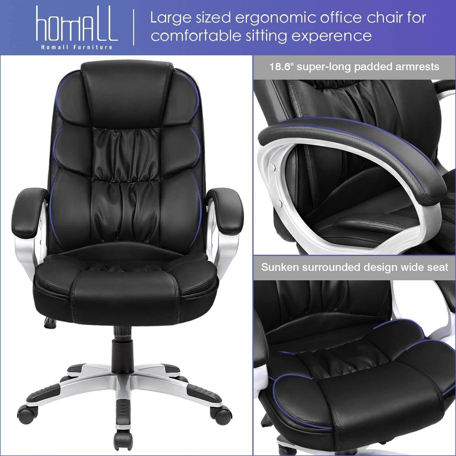 High Back Computer Desk Chair with Padded Armrests and Lumbar Support (Black) - Loft&Timber