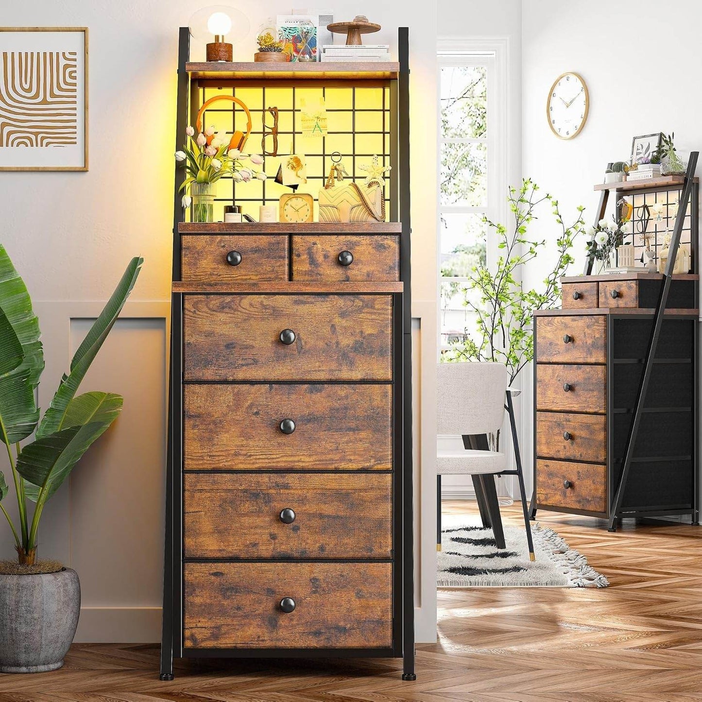 Vertical LED Dresser with 6 Drawer, Brown - Loft&Timber