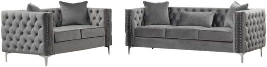 Modern Velvet Fabric Sofa and Loveseat Living Room Set in Gray - Loft&Timber