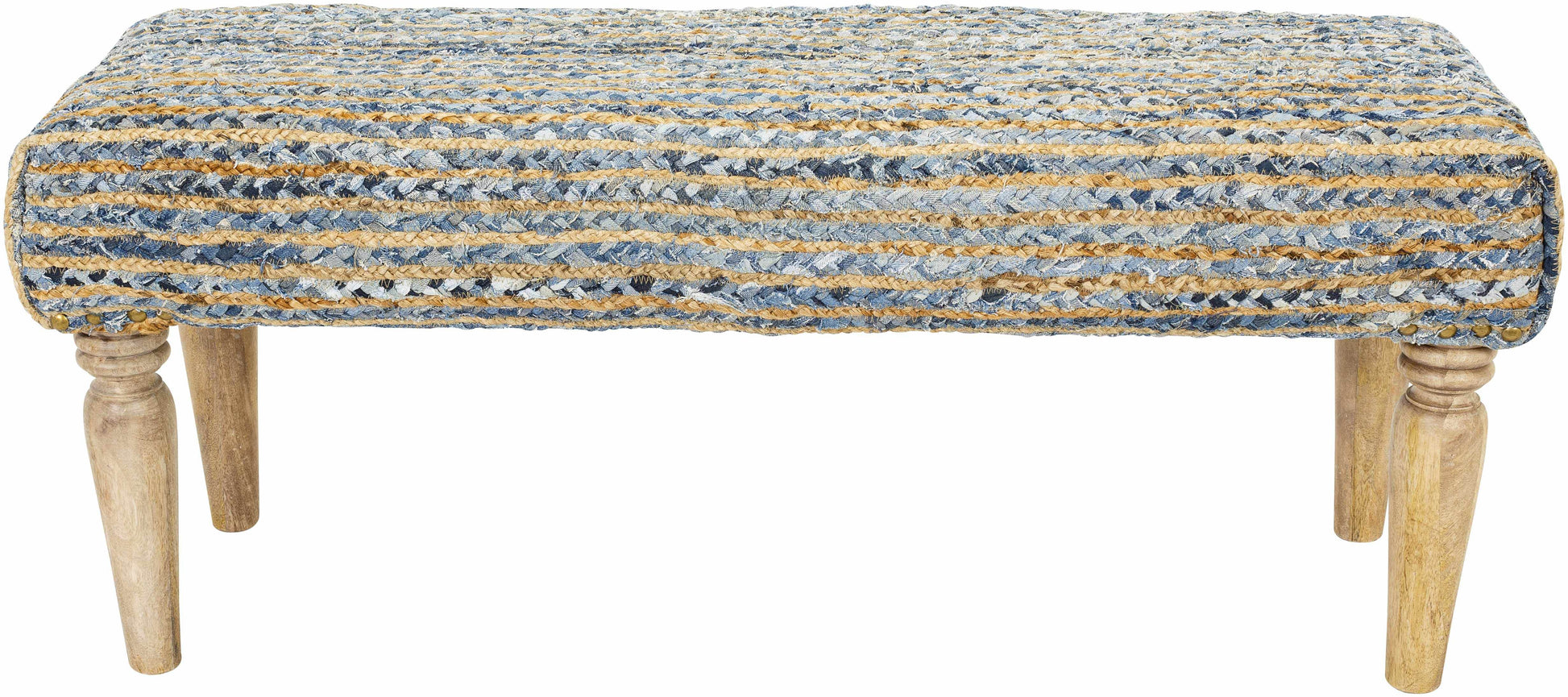 Barongis Blue&Naturak Jute Wood Legs Bench - Loft&Timber