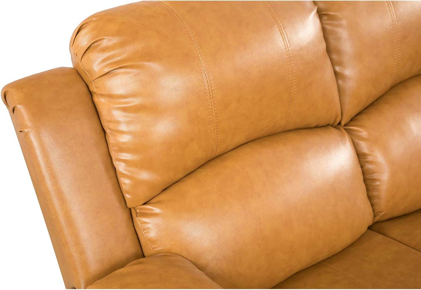 Manual Reclining Sofa 3 Seater Recliner Sofa Couch Living Room Furniture Modern Leather Reclining Sofa with Cup Holders & Flip-Down Table for Living Room/Office/Rv Car (Ginger, 3 Seater Sofa) - Loft&Timber