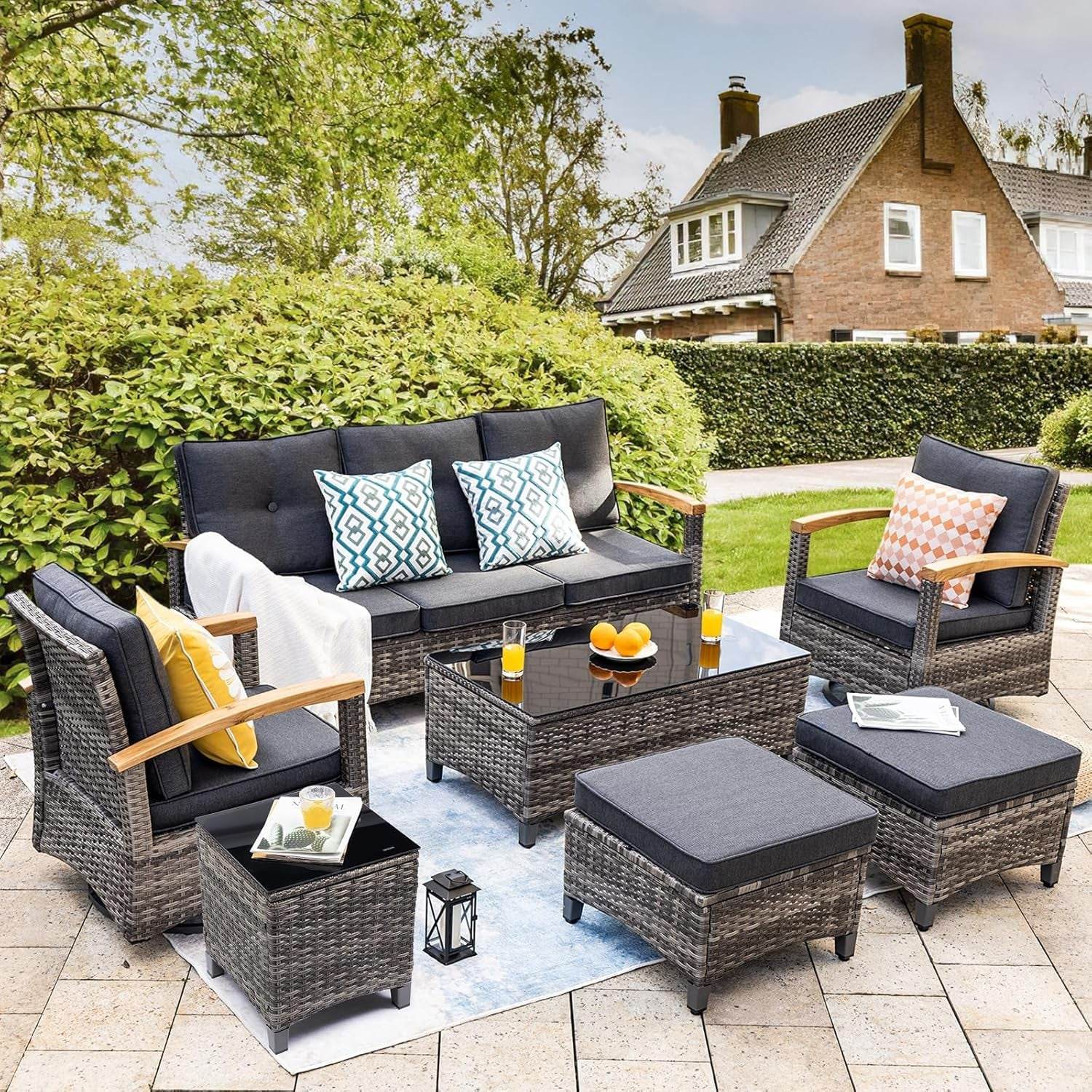 Outdoor Rattan Patio Furniture Set with Swivel Rockers - Loft&Timber