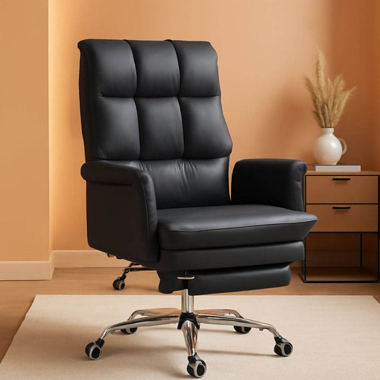 Executive Office Chair, PU Leather Ergonomic Office with Footrest in Black - Loft&Timber