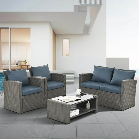 Outdoor Wicker Patio Furniture Set with Cushions and Table - Loft&Timber