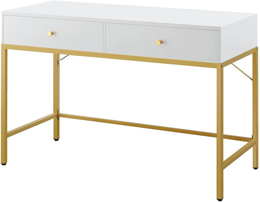 Vanity Desk with Drawers - White and Gold - Loft&Timber