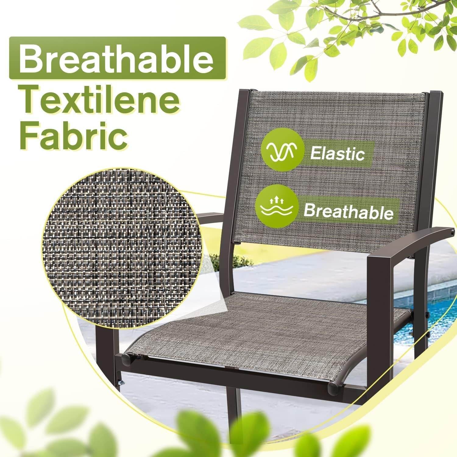 Patio Dining Set 7 Pieces Outdoor Furniture Table and 6 Textilene Chairs, Light Grey - Loft&Timber