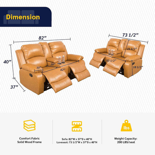 Alpine Living Room Recliner Set Include Love Seat, Sofa, 2-Piece,Ginger - Loft&Timber
