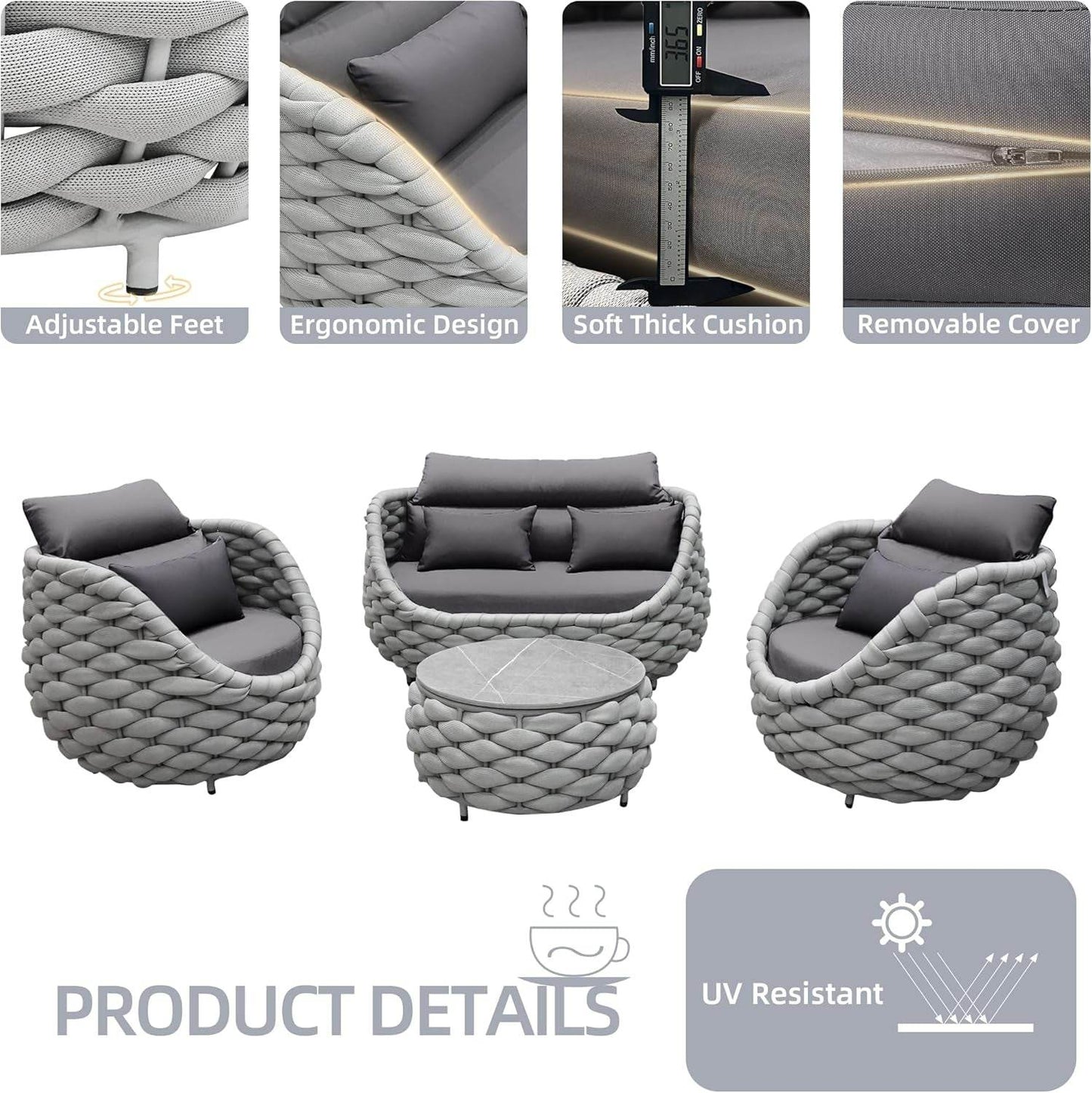 Aluminum Outdoor Patio Furniture Set with Coffee Table, 6 Piece Patio Conversation Sets with Washable Cushions Covers, Patio Sectional Furniture Set for Porch, Balcony, Deck, Yard - Loft&Timber