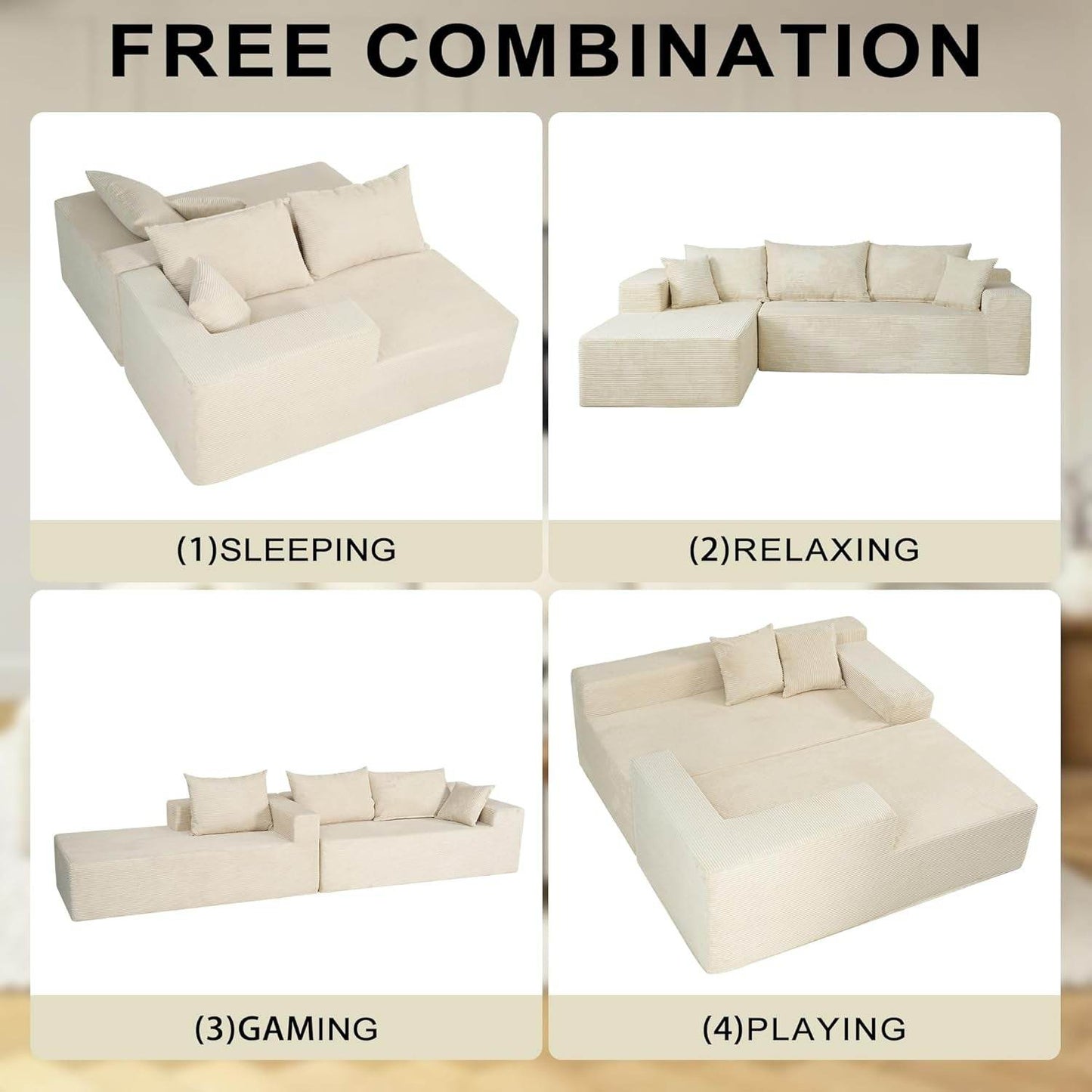 Beige L-Shape Modular Sectional Couch for Living Room - Loft&Timber