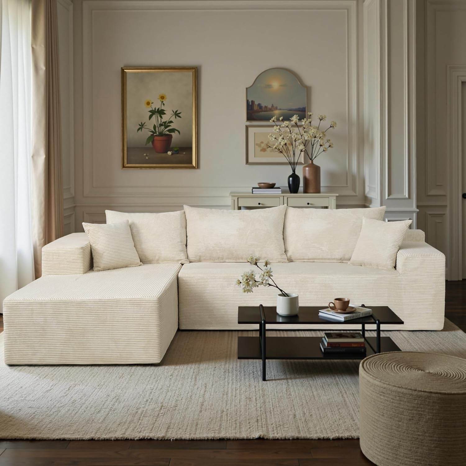 Beige L-Shape Modular Sectional Couch for Living Room - Loft&Timber