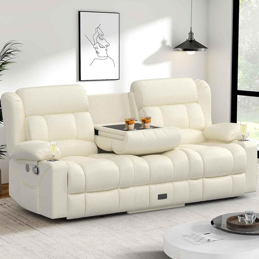 Loveseat Recliner Sofa, Flip Middle Backrest Design in Ivory White - Loft&Timber
