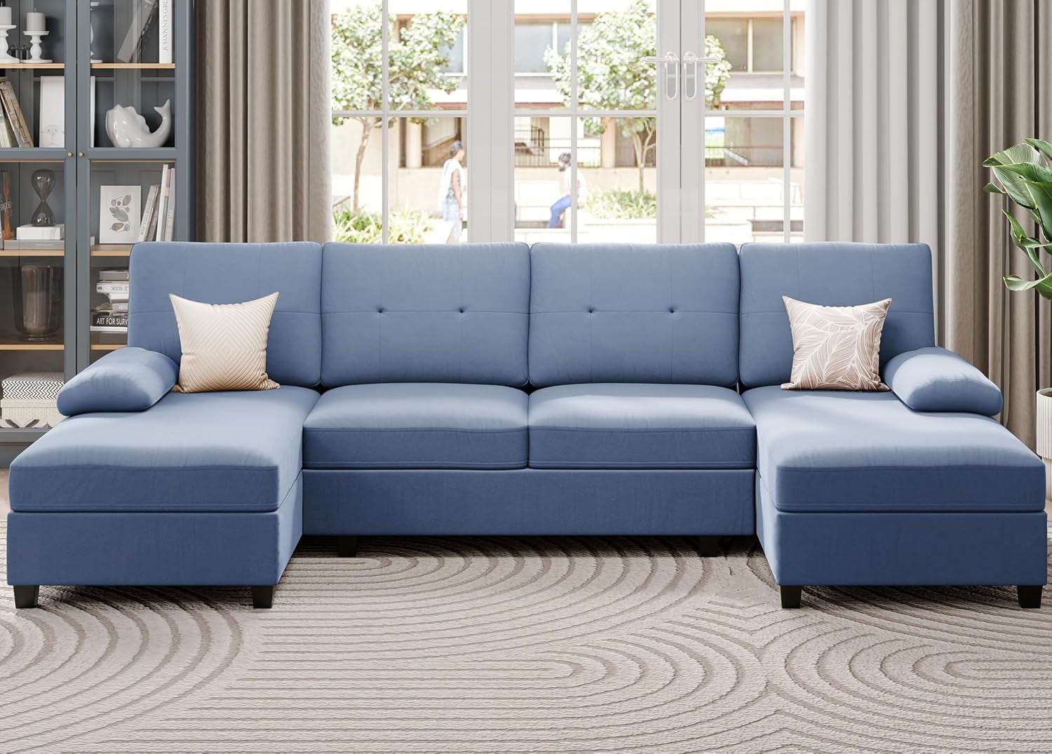 Sectional Sofa Couches for Living Room, U Shaped Sofa Living Room Furniture Sets, 4 Seat U Shaped Sofa Sectional Couch with Chaise, Blue - Loft&Timber