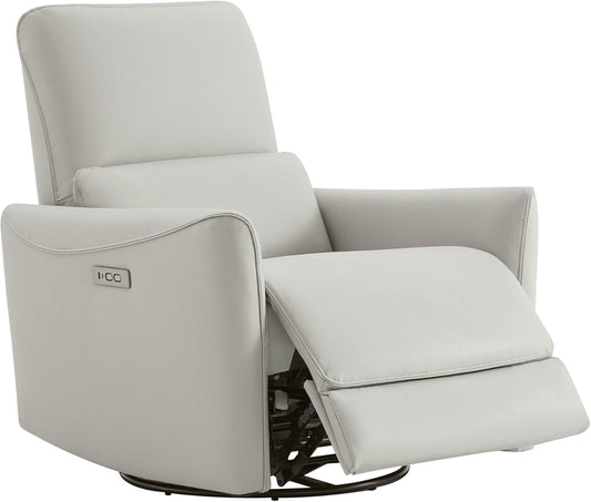 Power Recliner Chair Swivel Glider, FSC Certified Upholstered Faux Leather Living Room Nursery Reclining Sofa Chair with Lumbar Support, Cream-0