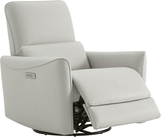 Power Recliner Chair Swivel Glider, FSC Certified Upholstered Faux Leather, Cream - Loft&Timber