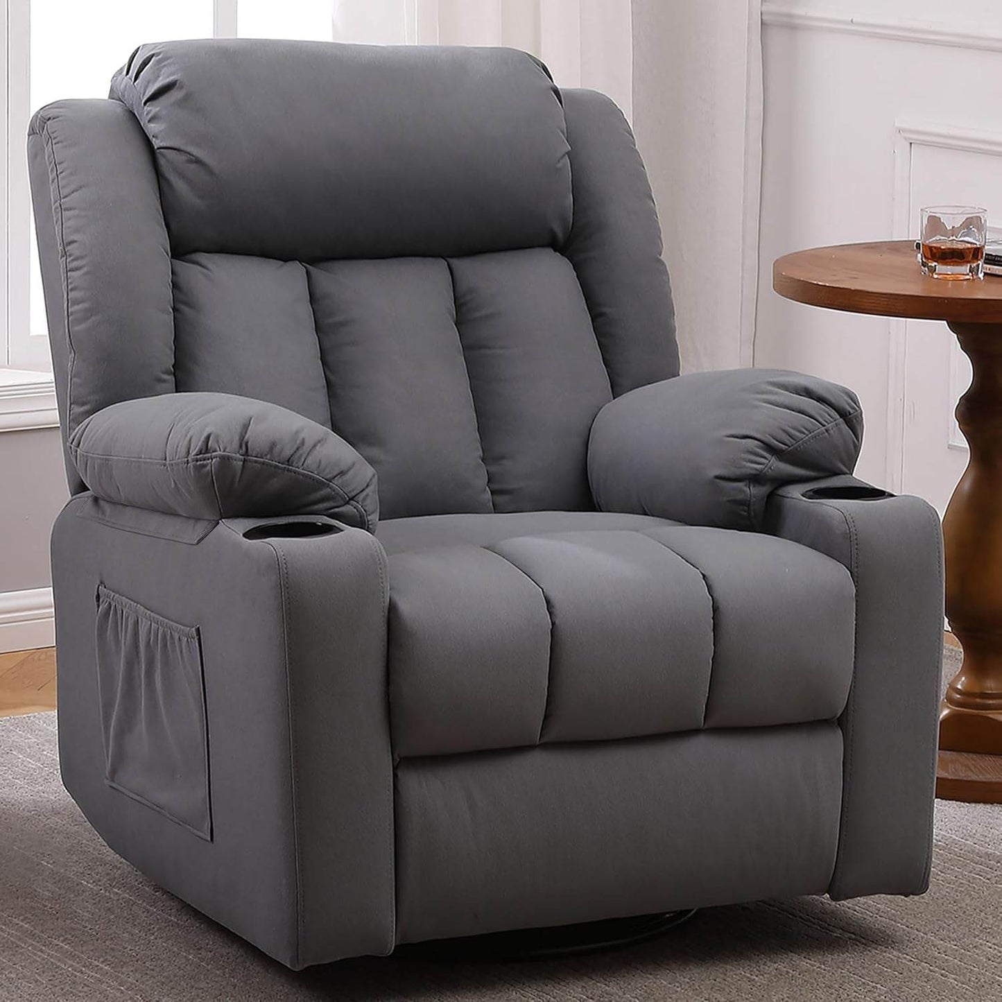 Rocker Swivel Recliner Chair, Overstuffed Large Manual Recliner (Technical Grey) - Loft&Timber