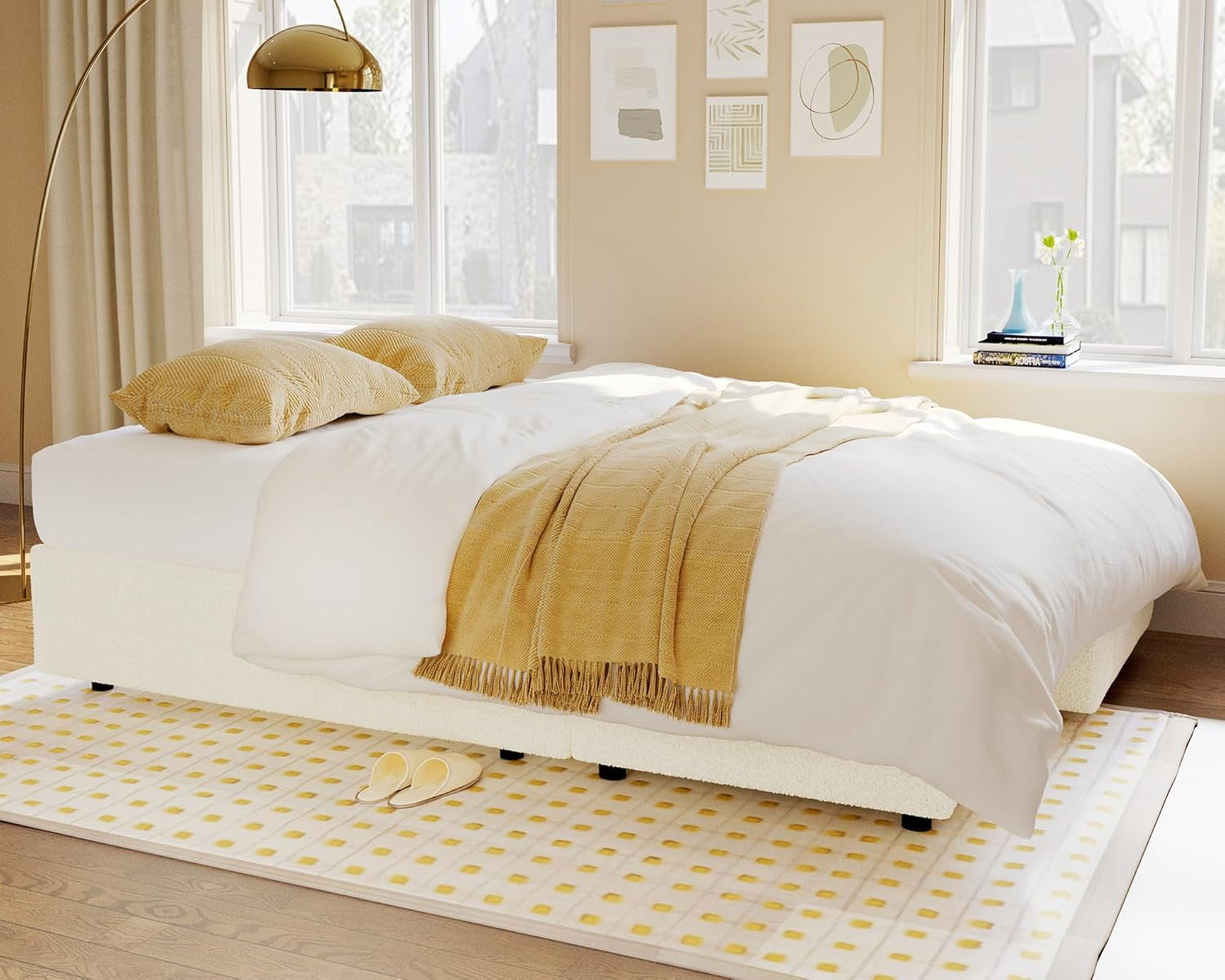 Sleeper Sofa, Sofa Bed- 2 in 1 Pull Out Couch Bed with Storage Chaise for Living Room, Sofa Sleeper with Pull Out Bed, White Boucle Couch-2