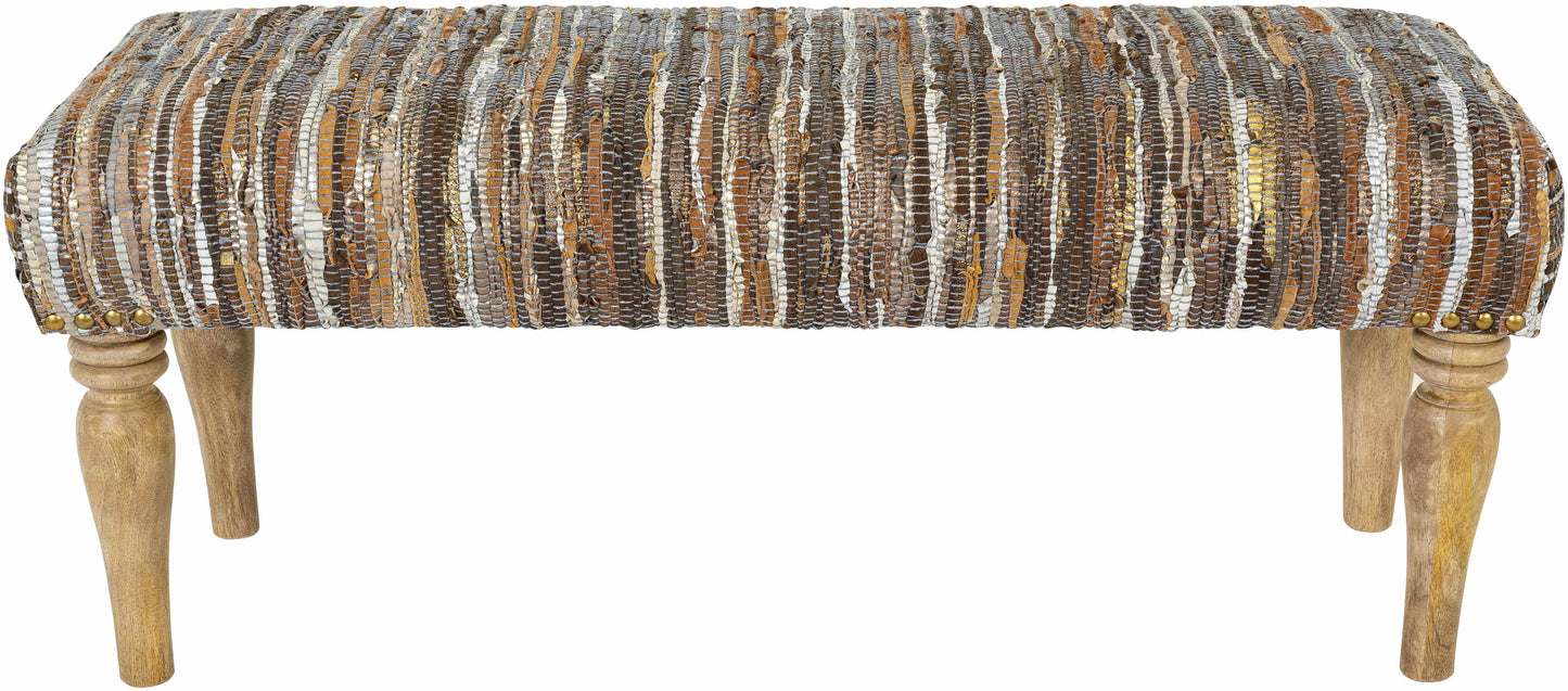 Bustos Leather Striped Wooden Base Bench - Loft&Timber