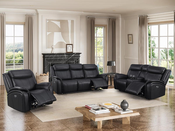 Power Recliner Sofa Set, 3 Piece Reclining Sofa for Living Room, PU Leather Home Theater Seating Recliner Couch Set with Storage and Cup Holders (Black)-0