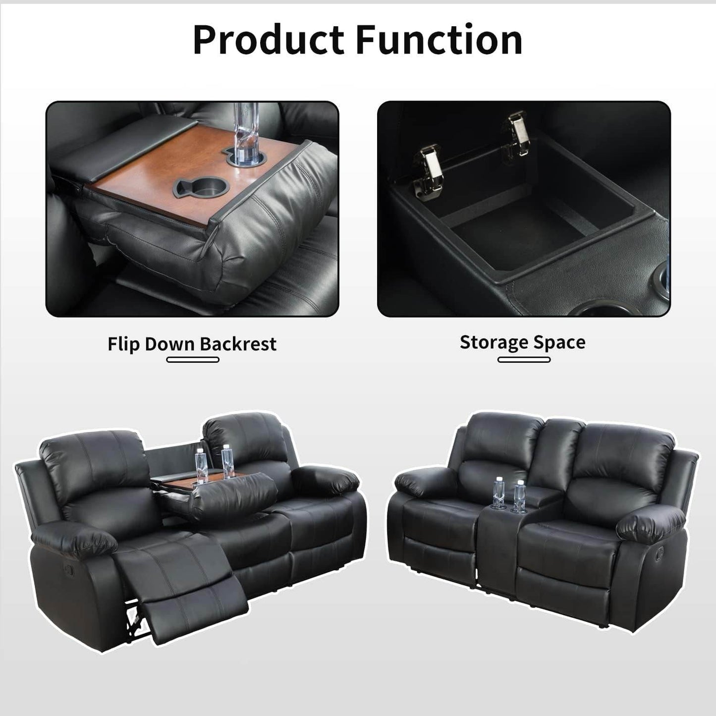 Leather Recliner Sofa Set (Sofa Set 3 Pieces) - Loft&Timber