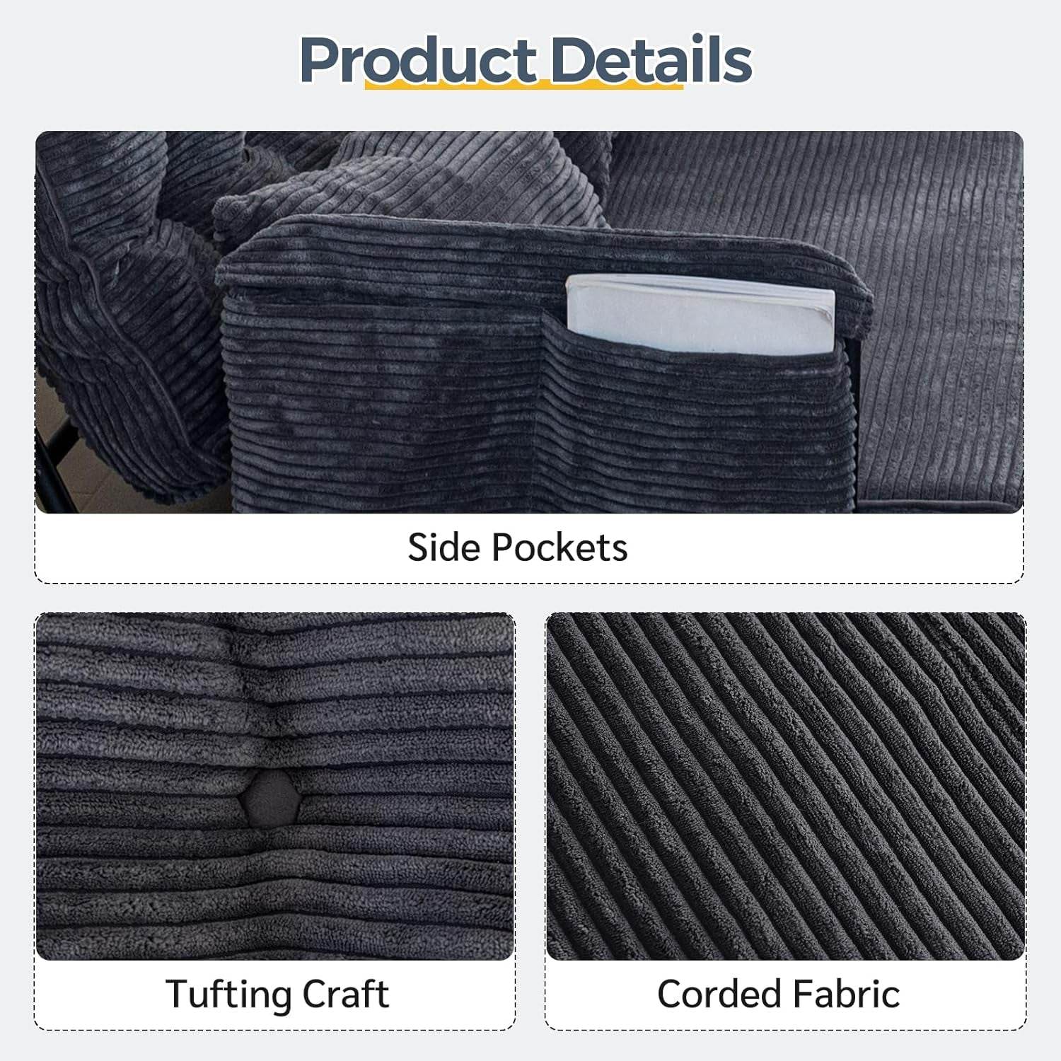 Dark Grey Double Adjustable 5-Position Floor Sofa - Loft&Timber