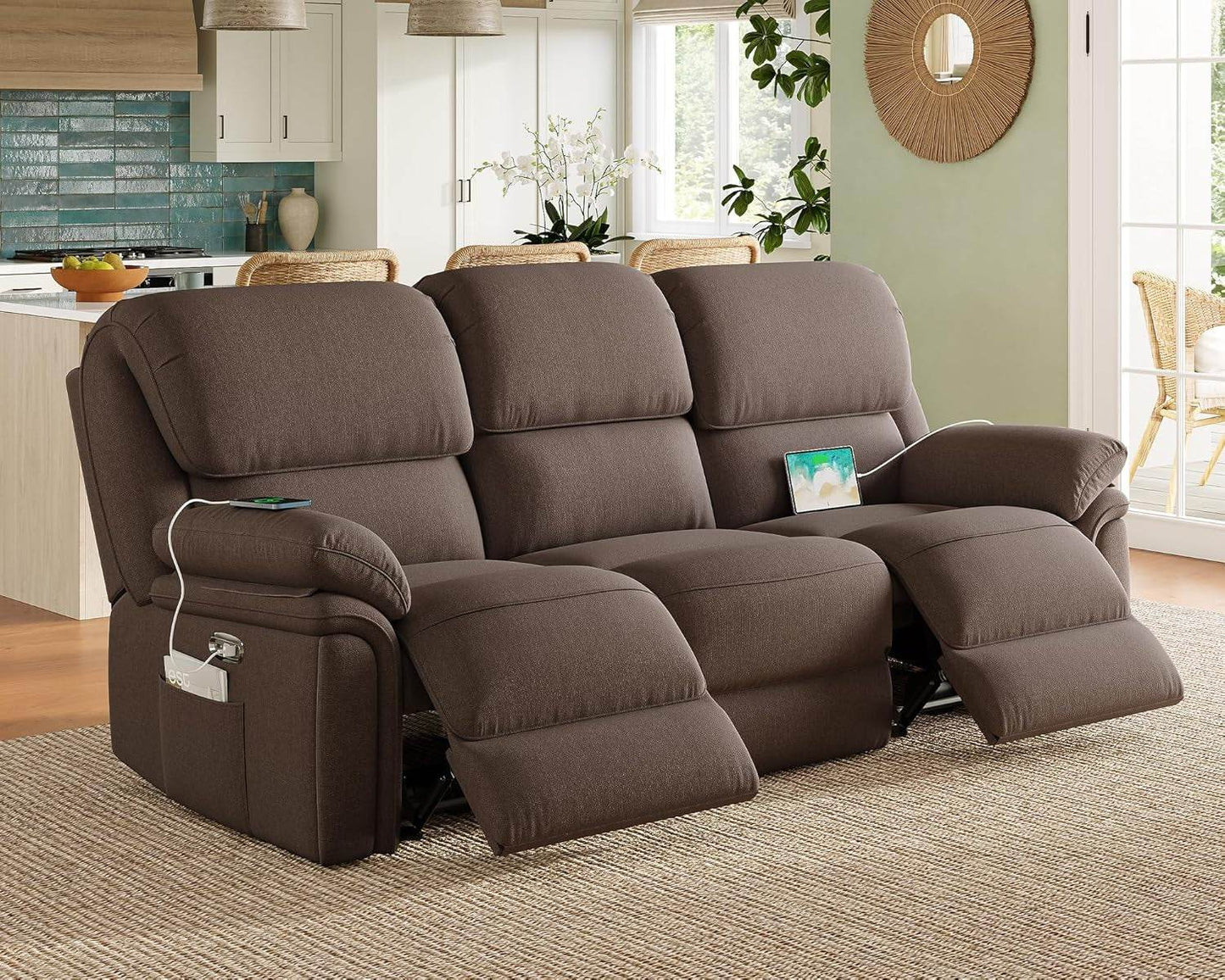 Power Recliner Sofa, Brown Chenille - Loft&Timber
