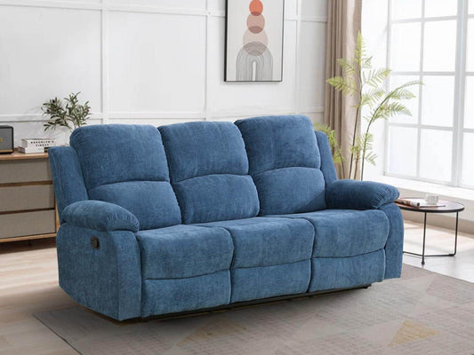 3 Seater Recliner Sofa Couch Modern Manual Reclining Sofa Fabric Reclining Sofa Living Room Couch with Dual Cup Holders and Drop down Table for Living Room/Office/Rv Car (Blue, 3 Seater Sofa) - Loft&Timber