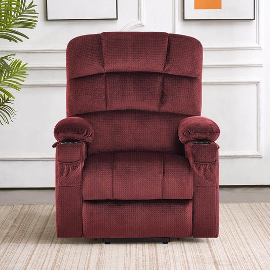 Dual Motor Power Lift Recliner Chair with Massage and Heat (Medium, Burgundy) - Loft&Timber