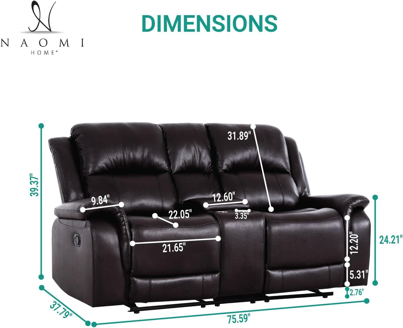Katie Leather Recliner Sofa Set, Manual Recliner Sofa Couch - Living Room Furniture Set, Leather Reclining Sofa Recliner Couch for Office Home, Living Room Sofa Recliners, Air Leather, Espresso-2