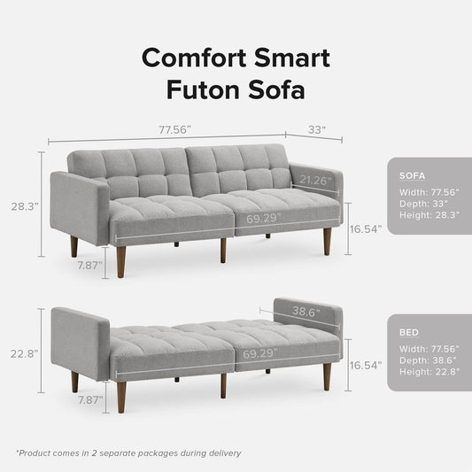 Gray Fabric Twin Futon Sofa Bed with Arms - Loft&Timber