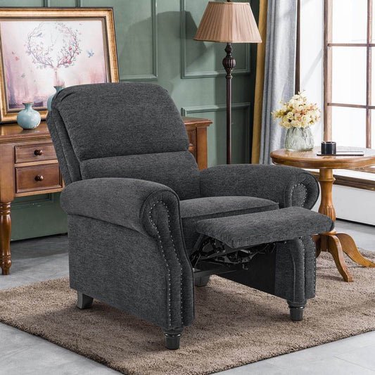Pushback Recliner Chair, Chenille Upholstered Accent in Gray - Loft&Timber