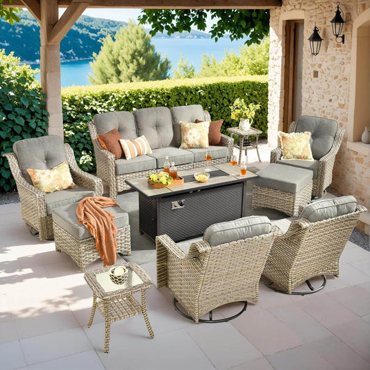 10 Piece Outdoor Patio Furniture Set with Fire Pit - Loft&Timber