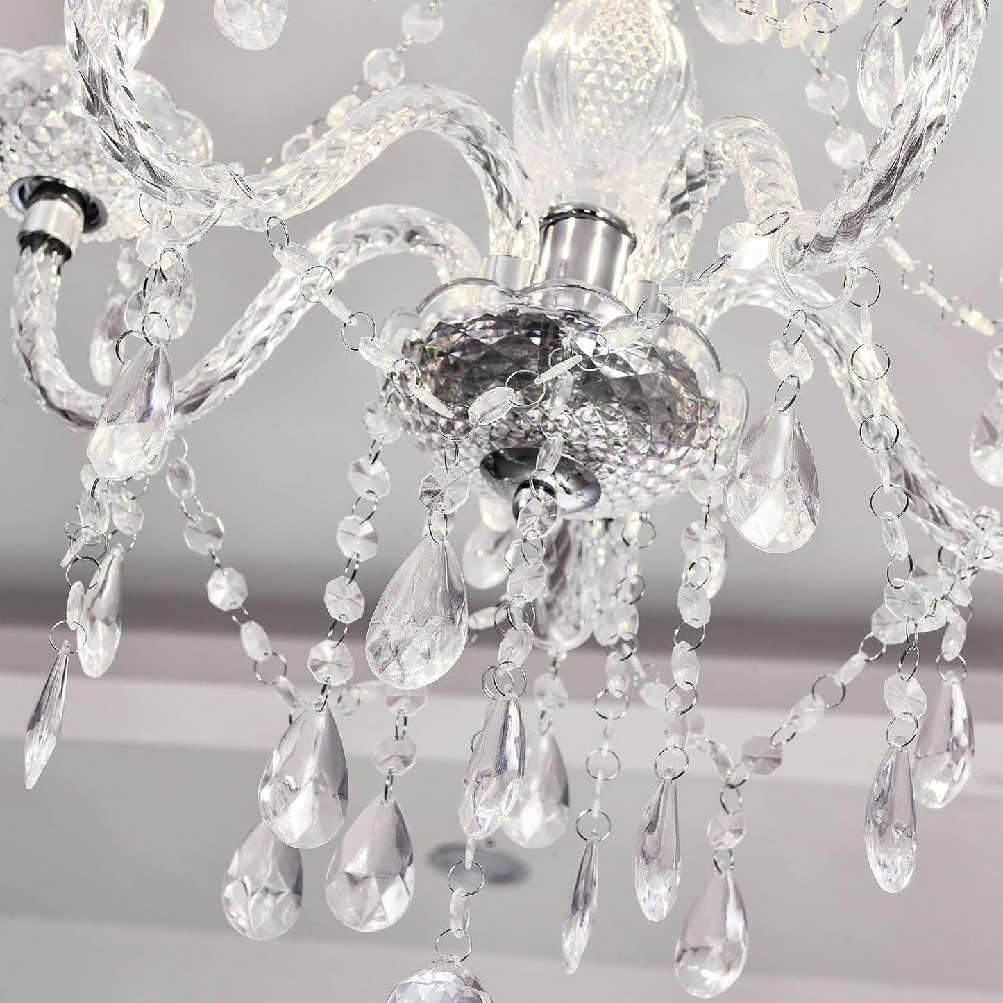 Plug-In 5 Light Crystal Hanging Pendant Lights Acrylic Chandelier with Clear Cord & On/Off Switch H19 D19.7 for Kitchen Island Girls' Room Dining Area Laundry Pavilion. - Loft&Timber