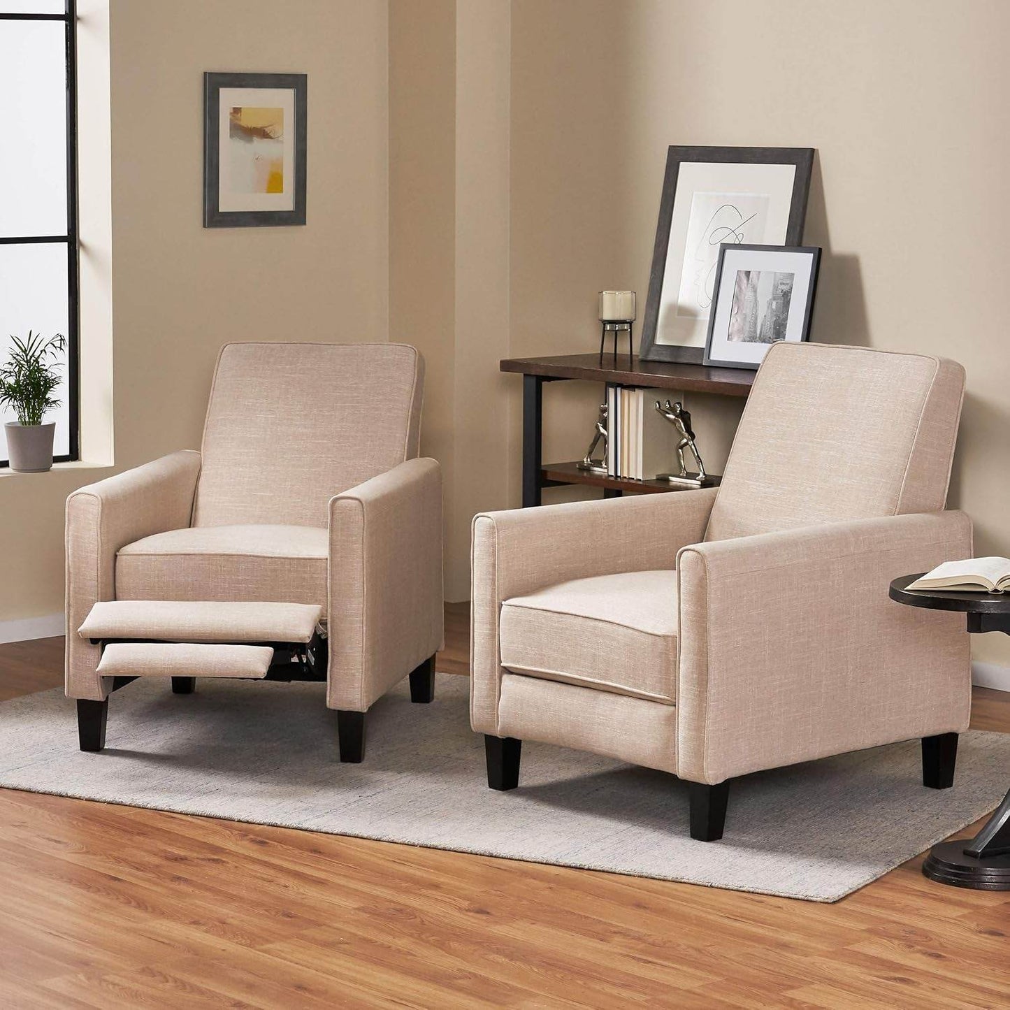 Emmie Fabric Recliner (Set of 2), Beige, Dark Brown - Loft&Timber