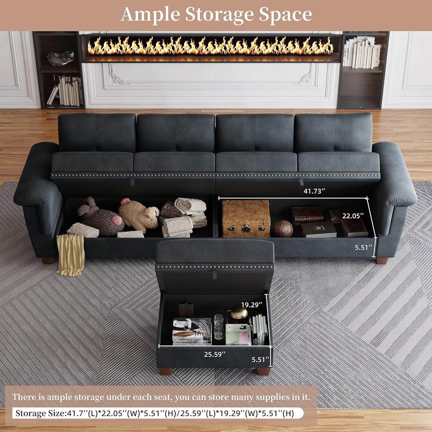 Dark Gray L-Shaped Sectional Couch with Storage - Loft&Timber
