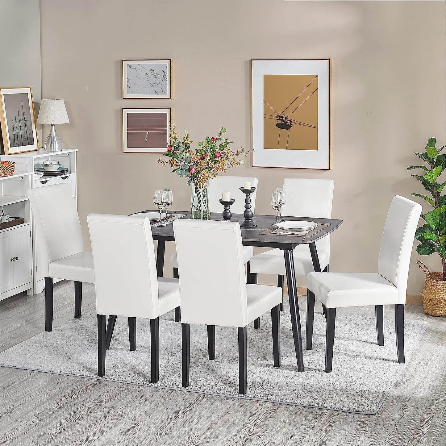 Set of 4 Modern Parson Chairs, Faux Leather, White - Loft&Timber