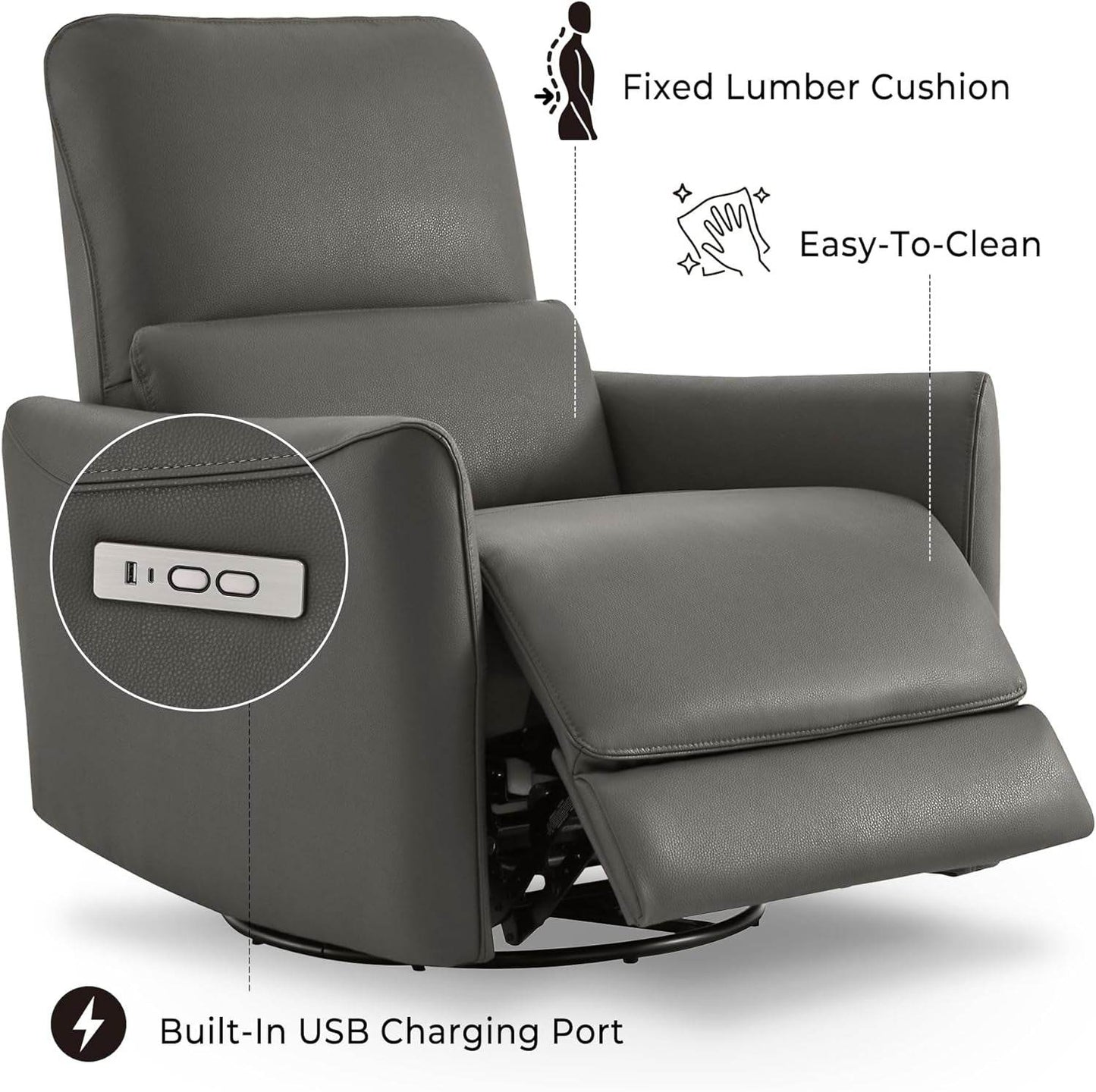 Power Recliner Chair Swivel Glider, Charcoal - Loft&Timber