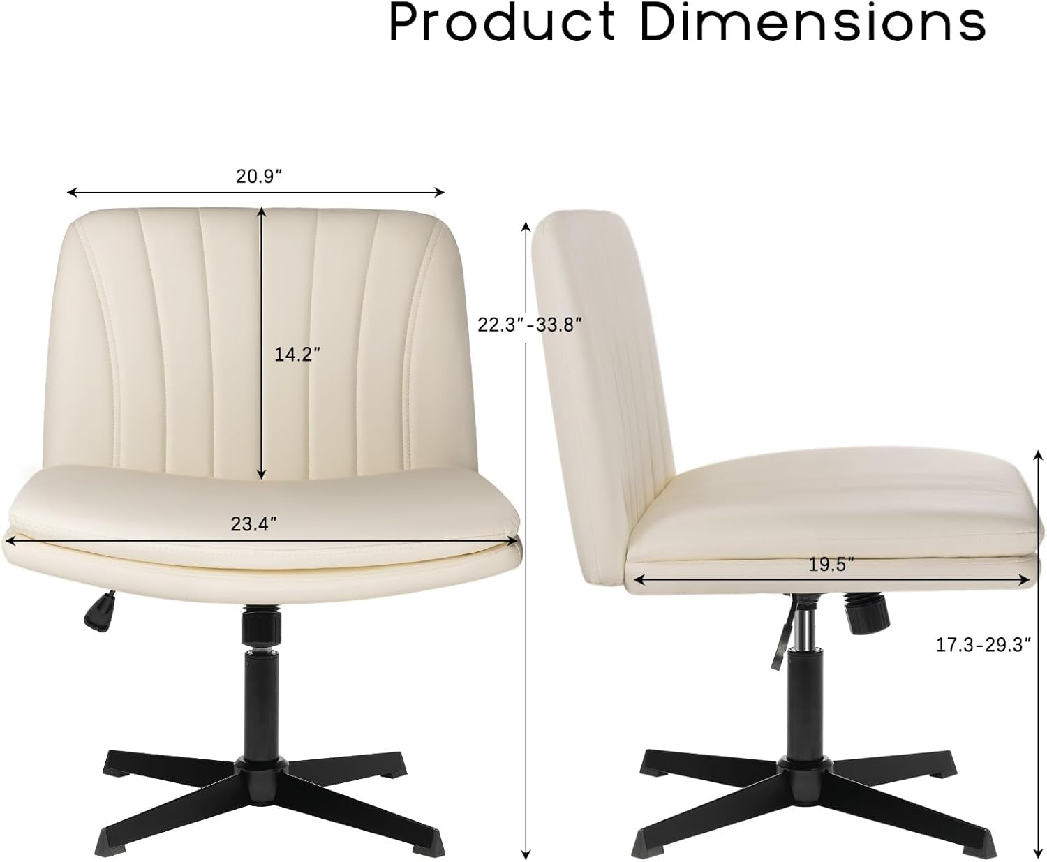 Criss Cross Legged Office Chair,Armless Office Desk Chair No Wheels,Pu Leather Modern Swivel Vanity Chair,Height Adjustable Wide Seat Mid Back Computer Task Chair for Home Office-1