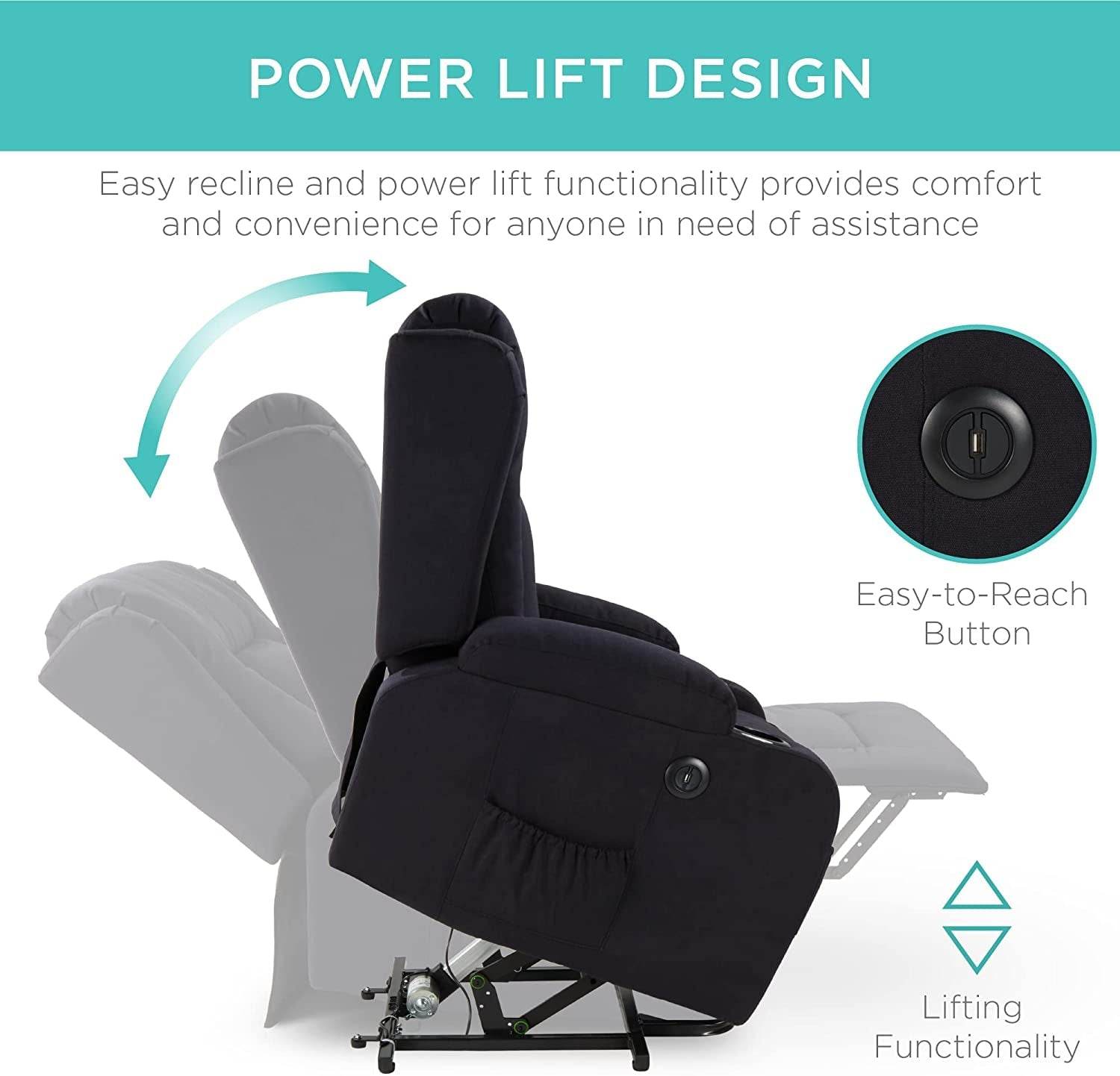 Electric Power Lift Linen Recliner Massage Chair (Black) - Loft&Timber