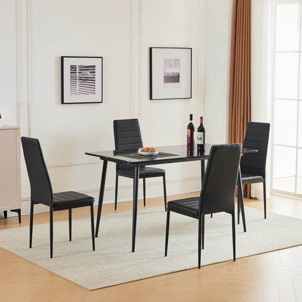 Rectangular table with arc MDF Black tabletop splicing PVC marble surface 140*76*76cm - Loft&Timber