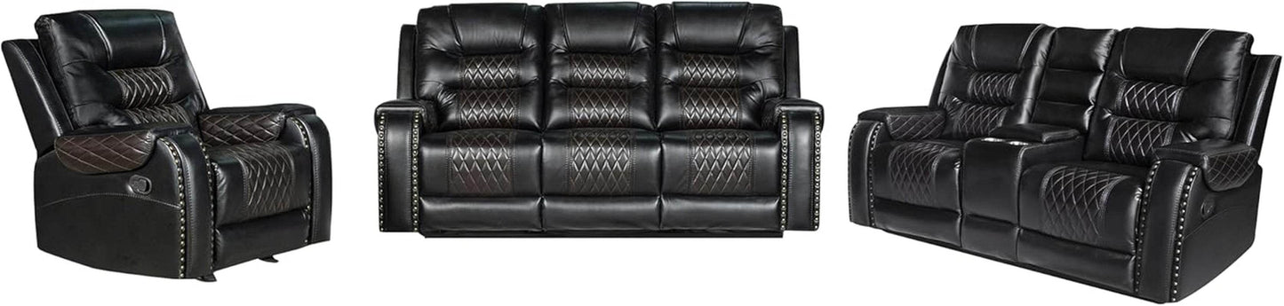 PU Leather Sofa Set, 3 Pieces in Black - Loft&Timber