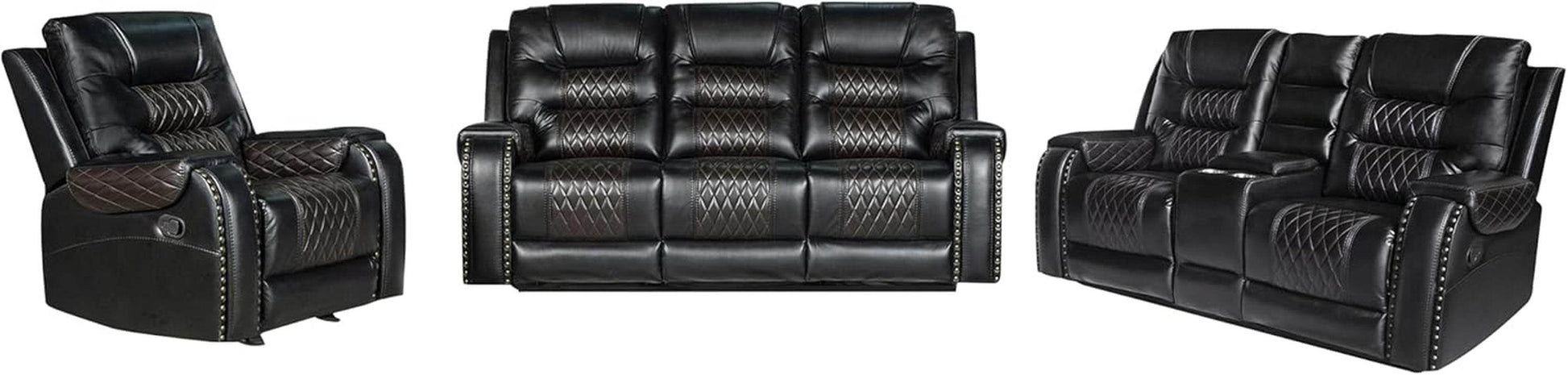 PU Leather Sofa Set, 3 Pieces in Black - Loft&Timber