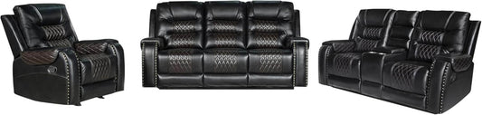 PU Leather Sofa Set, 3 Pieces in Black - Loft&Timber