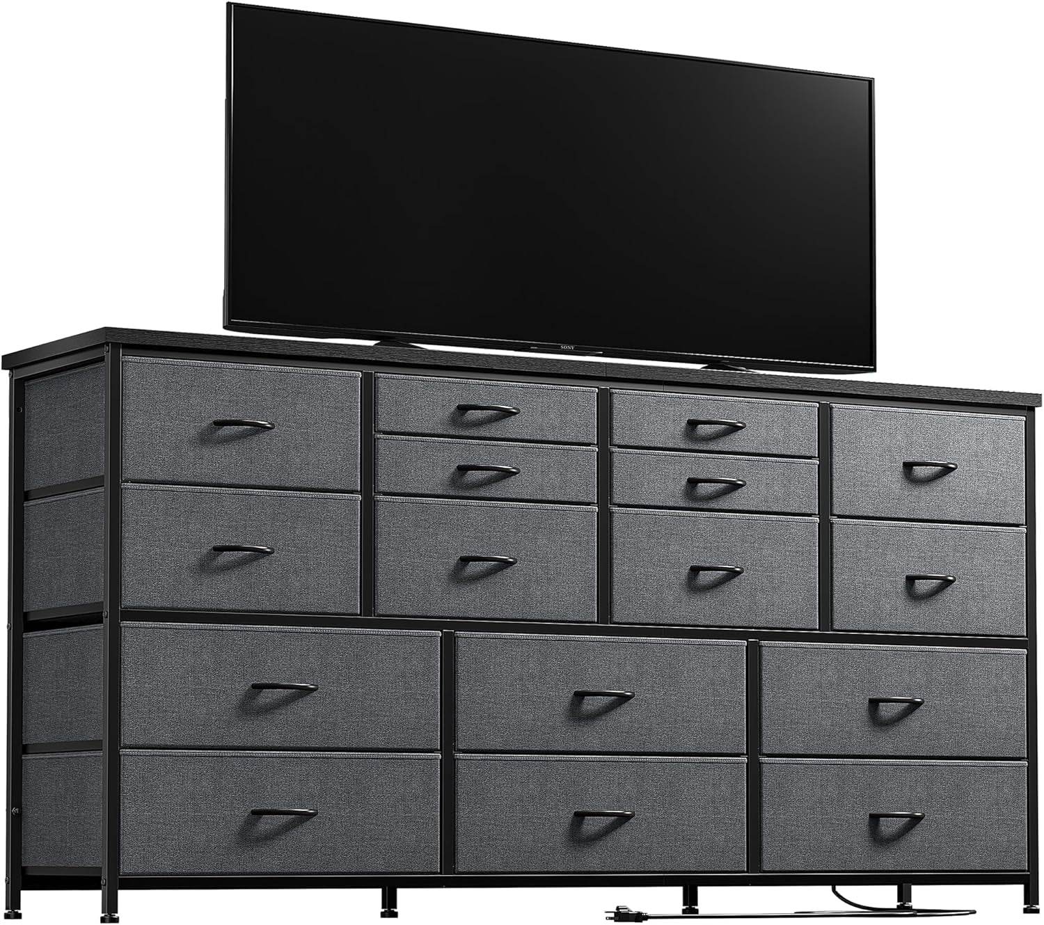 TV Stand Dresser 60''TV Stand with Charging Station, 51.1''W*11.8''D*34.8''H - Loft&Timber