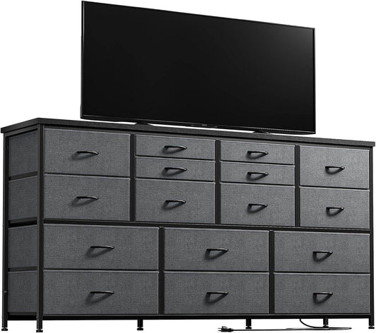 TV Stand Dresser 60''TV Stand with Charging Station, 51.1''W*11.8''D*34.8''H - Loft&Timber