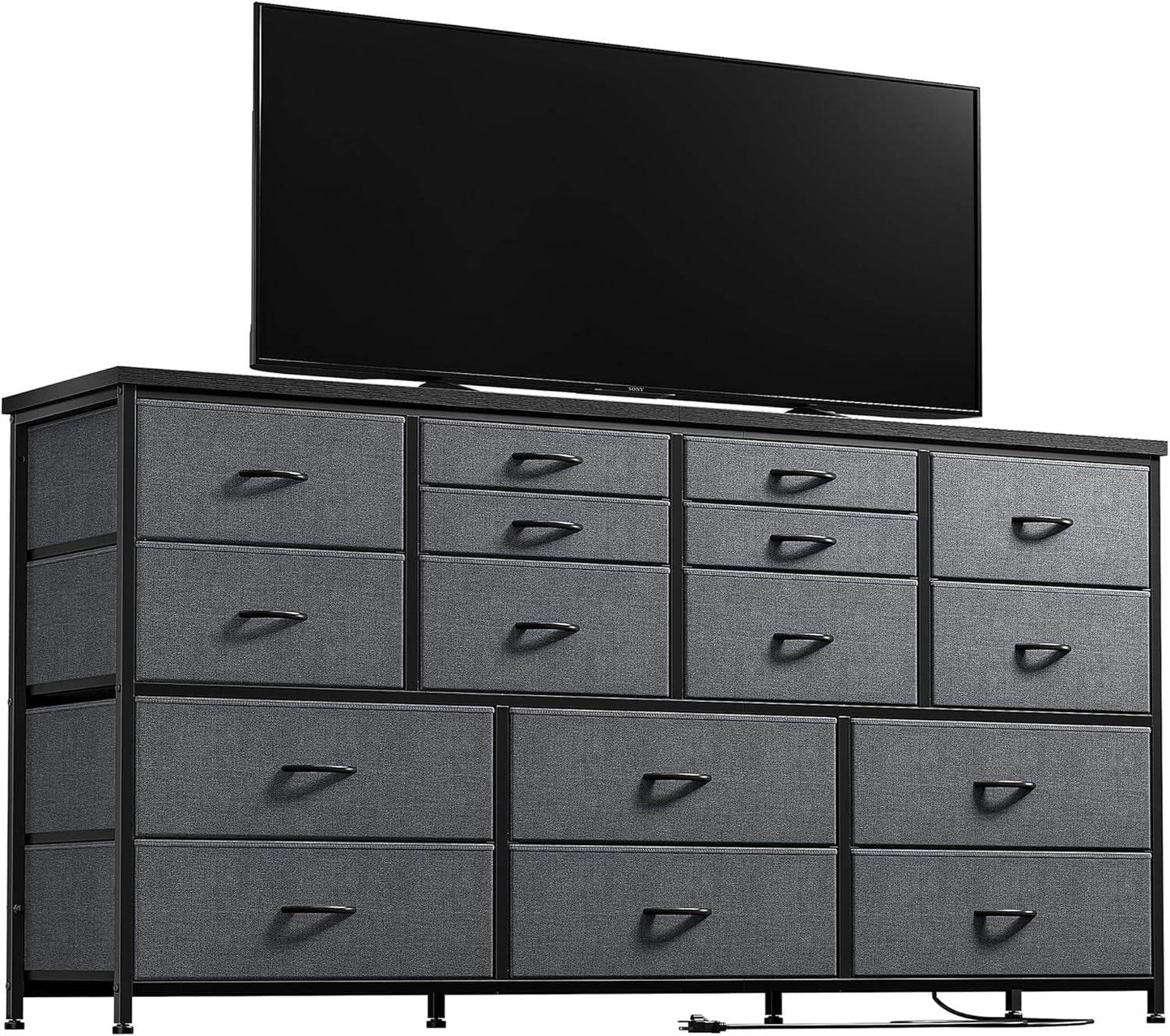 TV Stand Dresser 60''TV Stand with Charging Station, 51.1''W*11.8''D*34.8''H - Loft&Timber