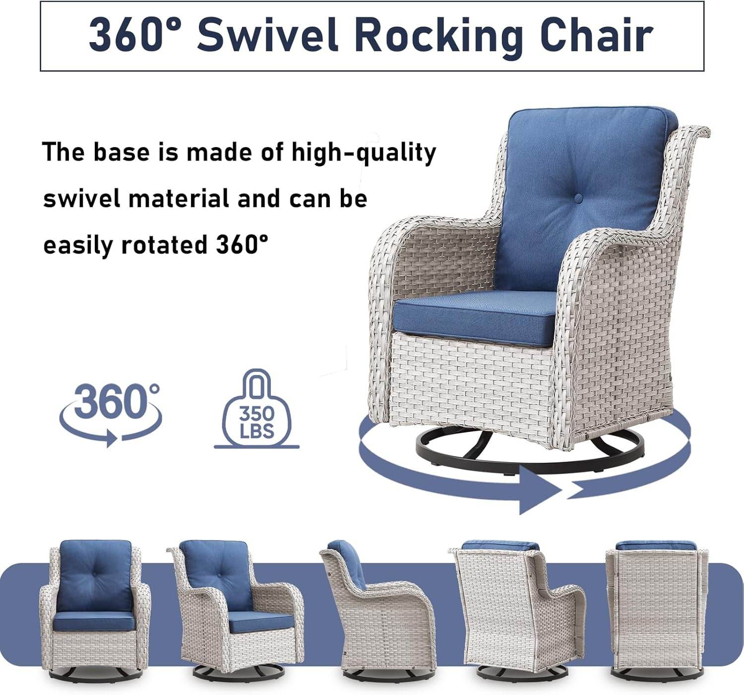 Outdoor Wicker Furniture Set with Swivel Rocker Chairs - Loft&Timber