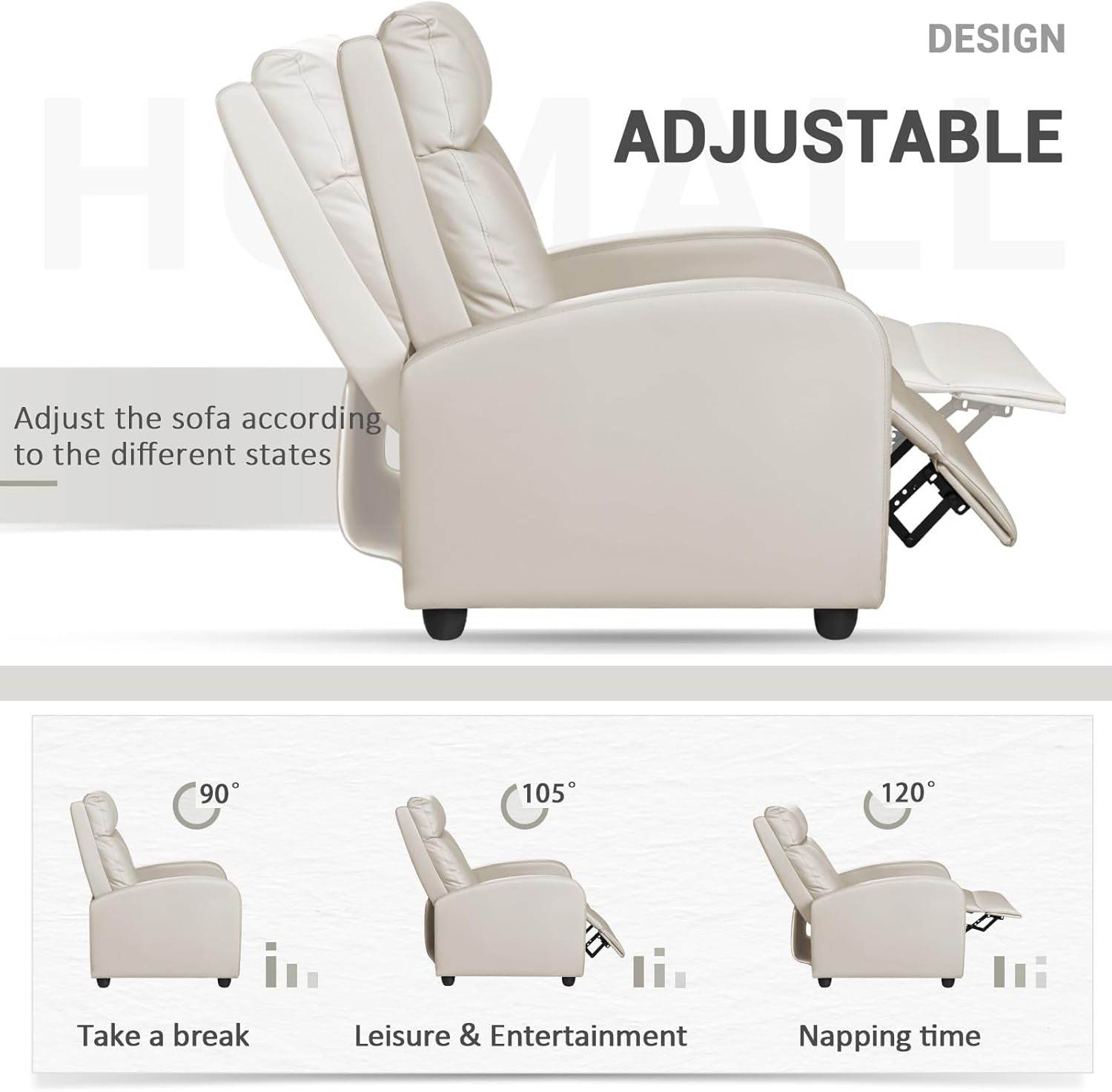 Recliner Chair, Recliner Sofa for Adults, Recliners Home Theater Seating with Lumbar Support, Reclining Sofa Chair for Living Room (Leather, Beige) - Loft&Timber