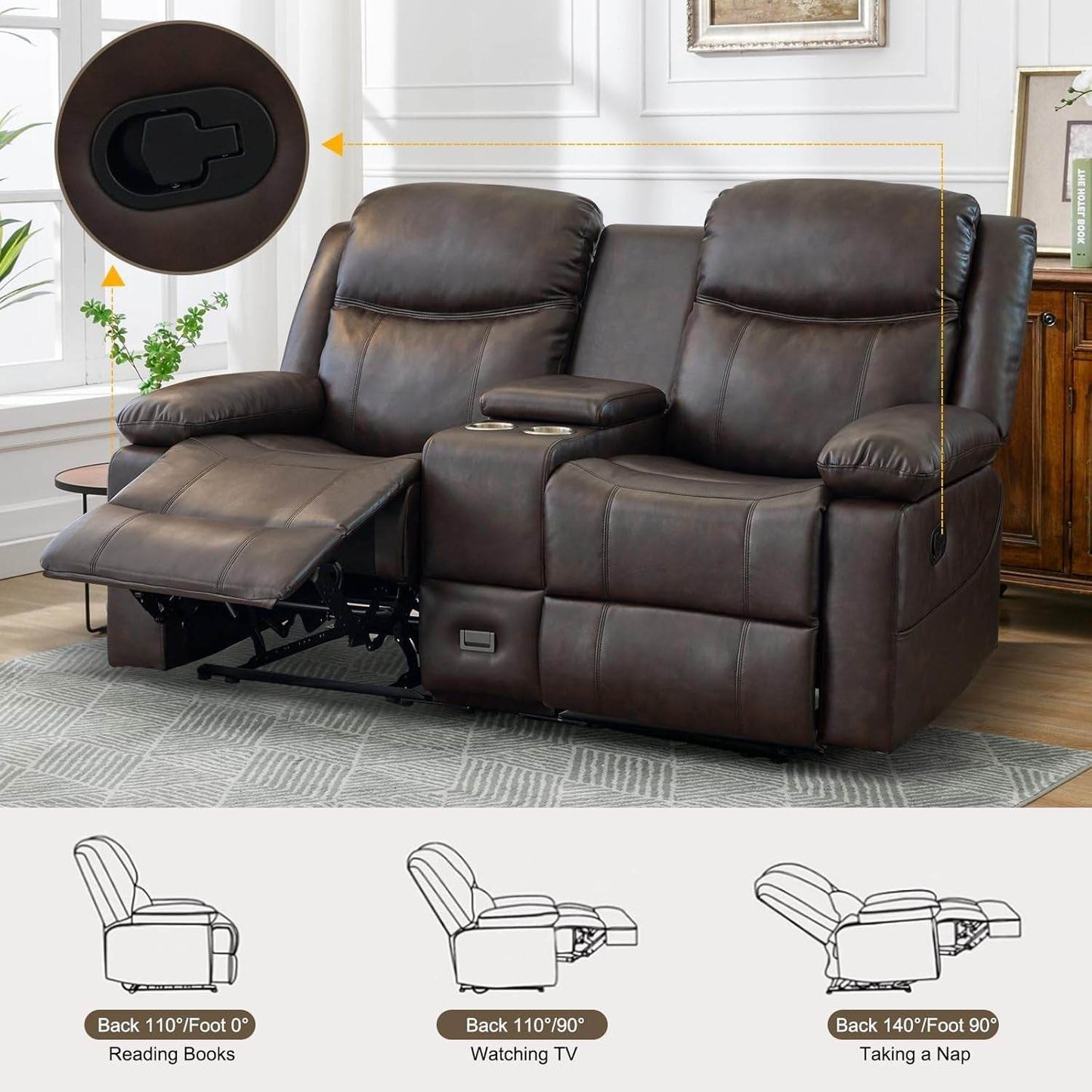 Loveseat Recliner, Reclining Loveseat with Console inBrown - Loft&Timber
